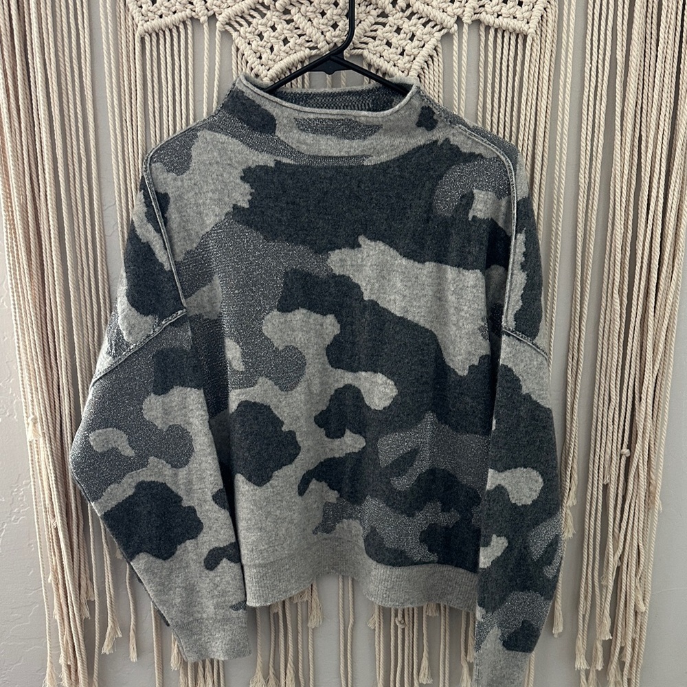 Pilcro Women's Gray & Charcoal Camouflage Turtleneck Sweater